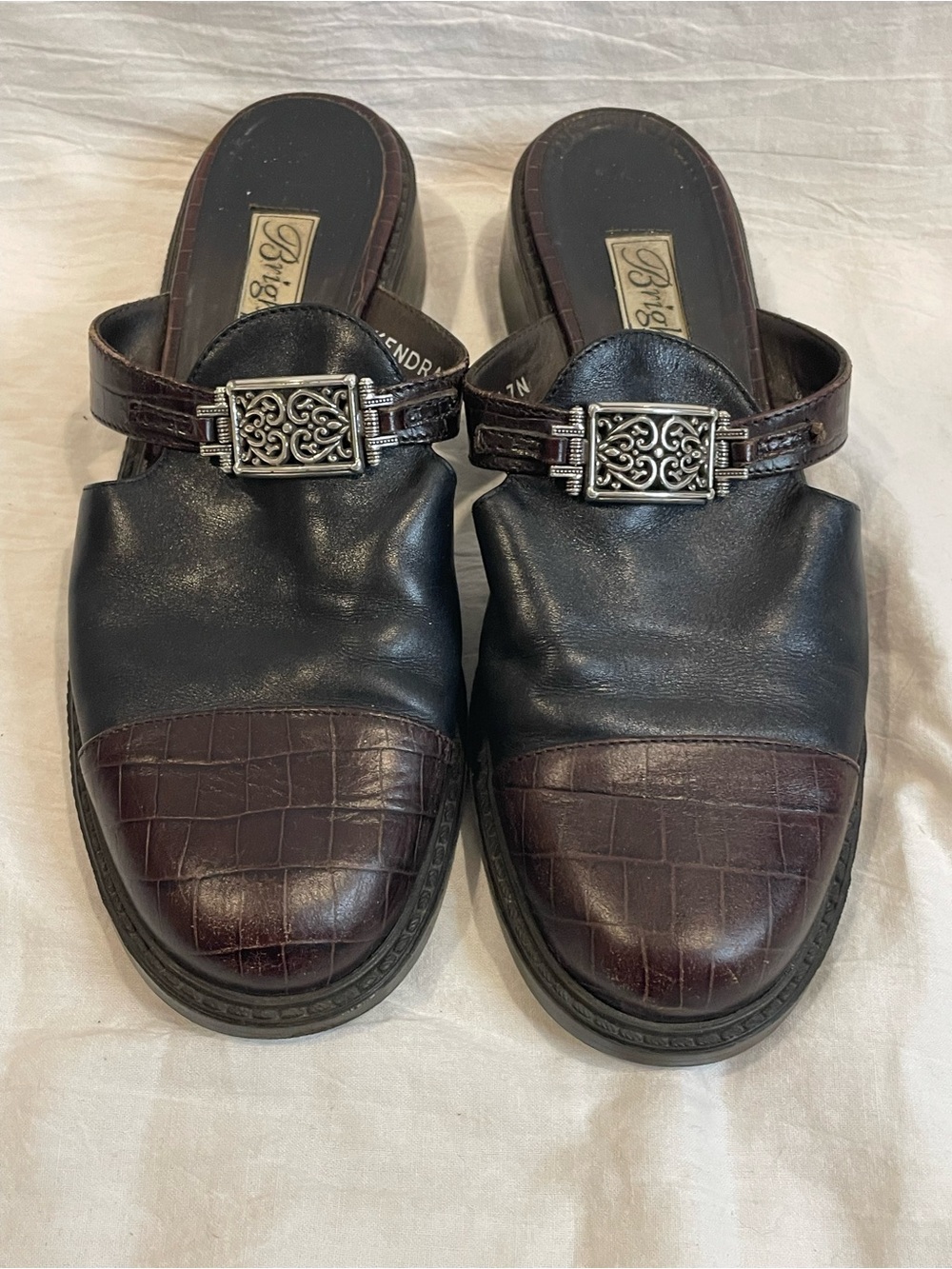Brighton Kendra Leather Mule Clogs Made in Italy Black Brown Croc Toe 7N fall
